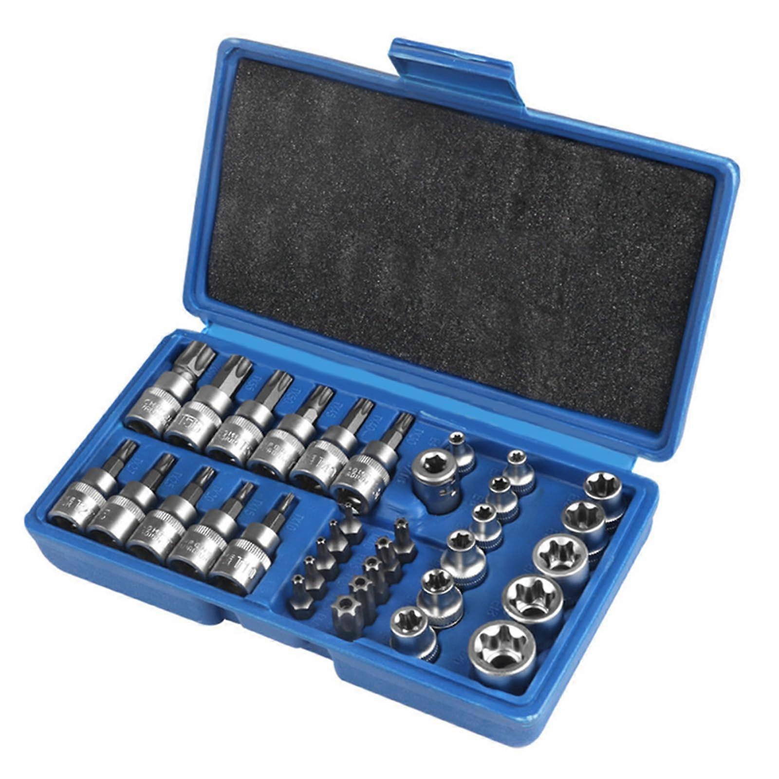 34 Piece 3/8' Drive Socket and Bit Set TamperProof Security Bits Ratchet Socket Set For Home Maintenance And Assembly