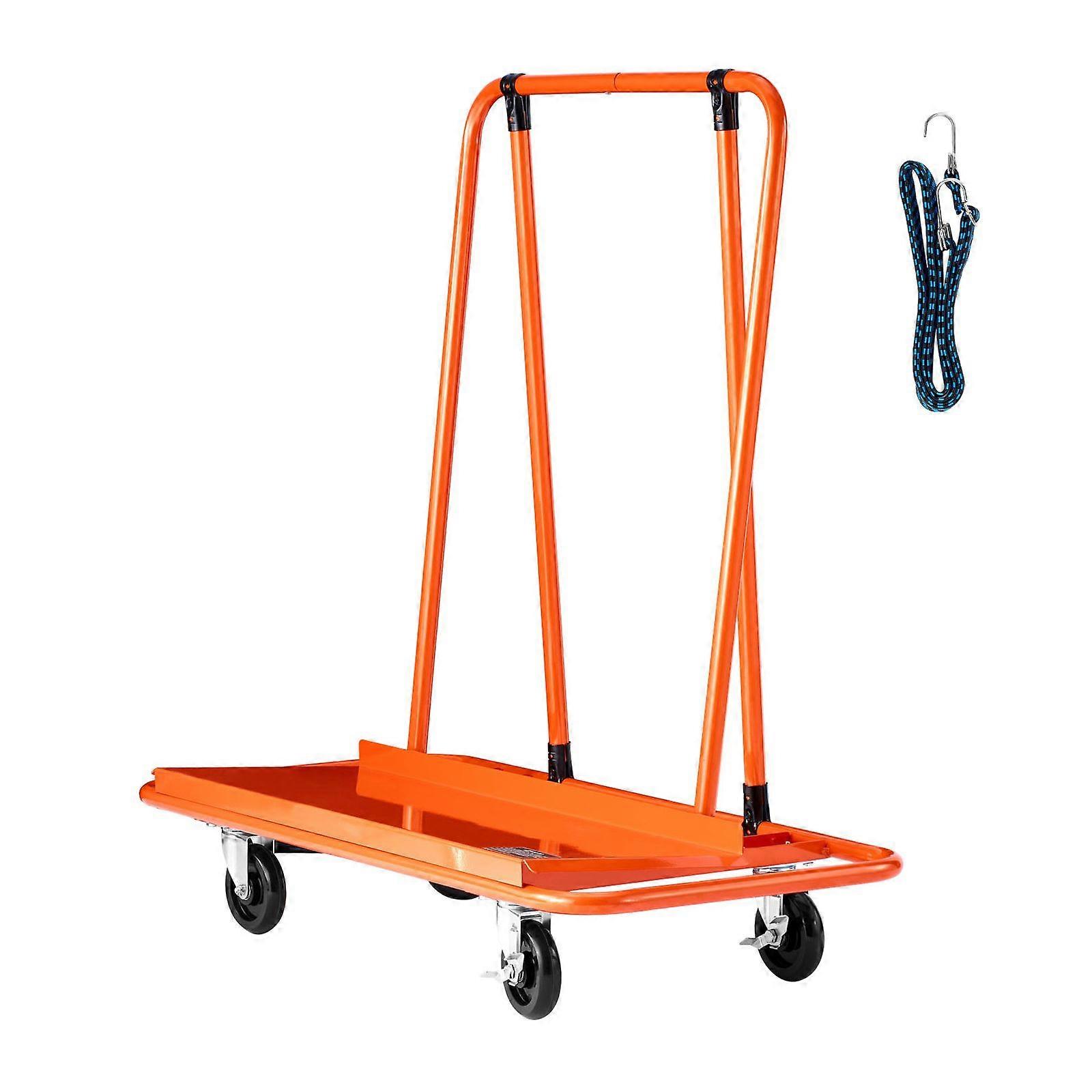 Drywall Cart Dolly, 816 kg Load Capacity, with 4 Swivel Casters, Panel Truck Cart with Tie-Down Strap, Orange