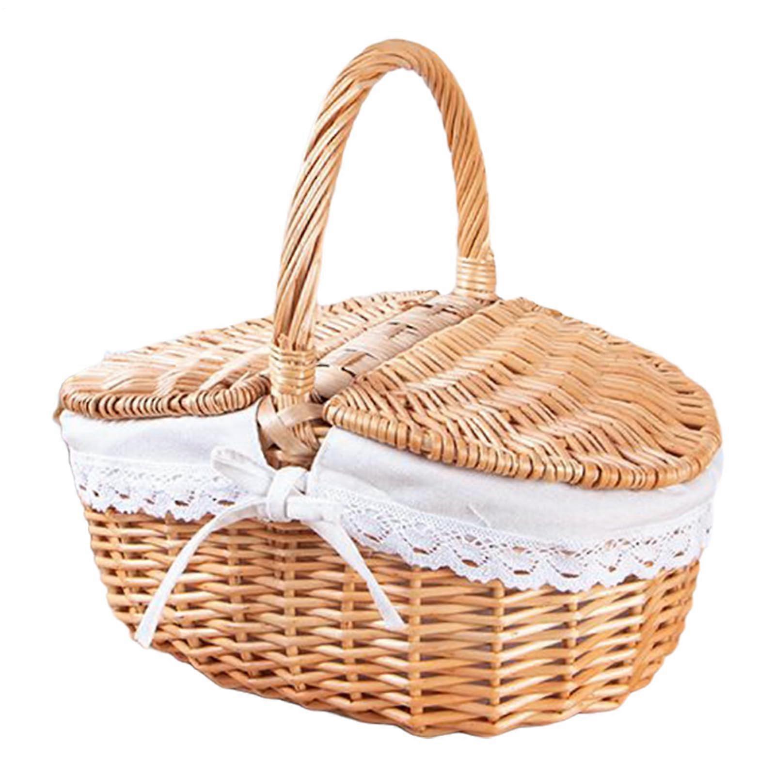 Picnic Basket Hand Woven Single Handle Large Capacity Backyard Gatherings