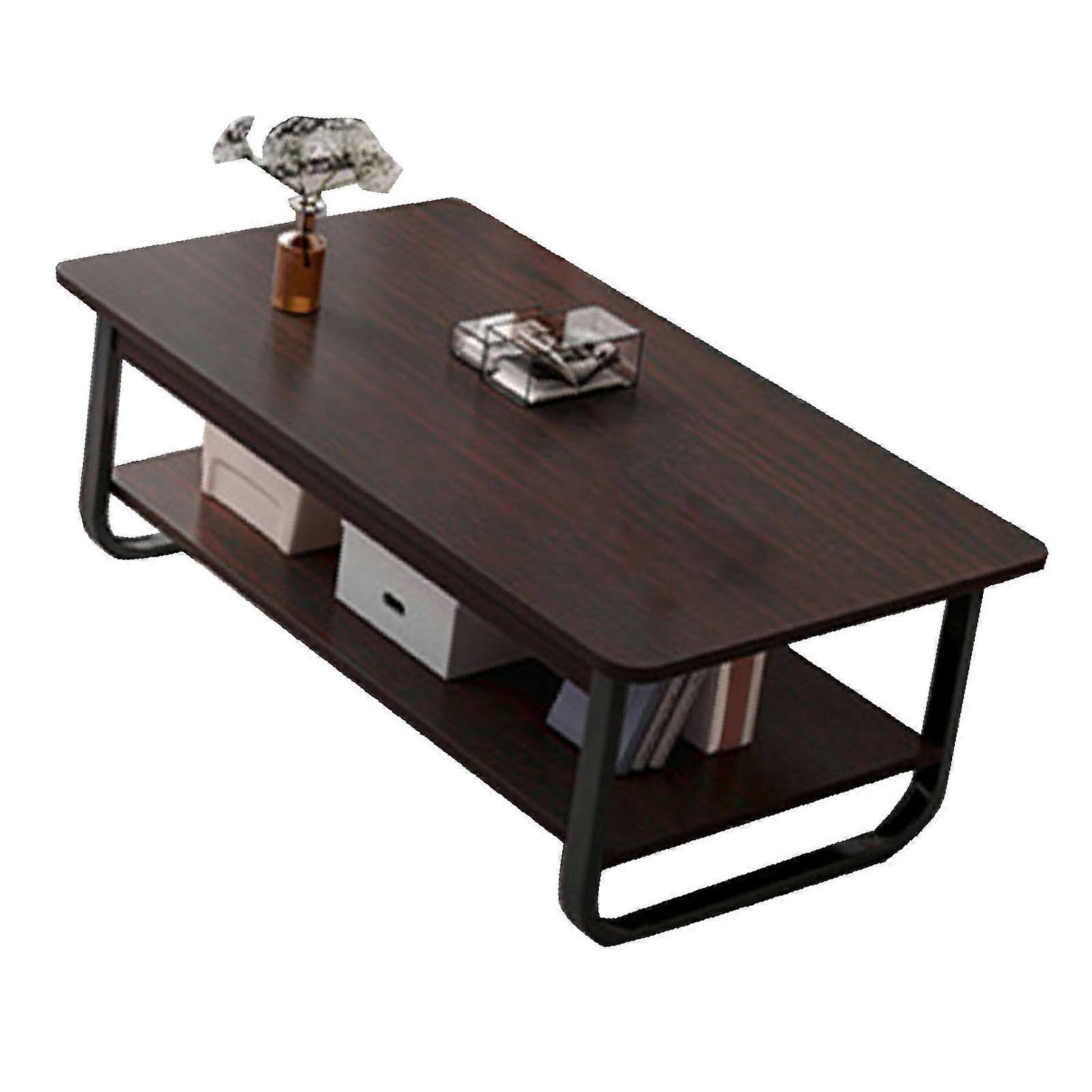 طاولة قهوة 2 طبقة بسيطة أنيقة سهلة التنظيف طاولة مركزية لغرفة المعيشة للمنزل رف أسود من الجوز الأسود 