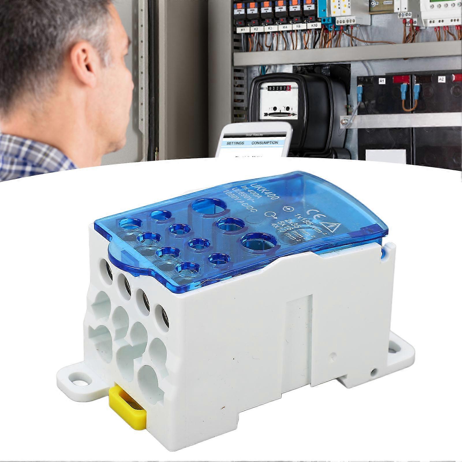 Terminal Block Junction Box DIN Rail Main Line Universal Power Distribution 690V 400A Blue 