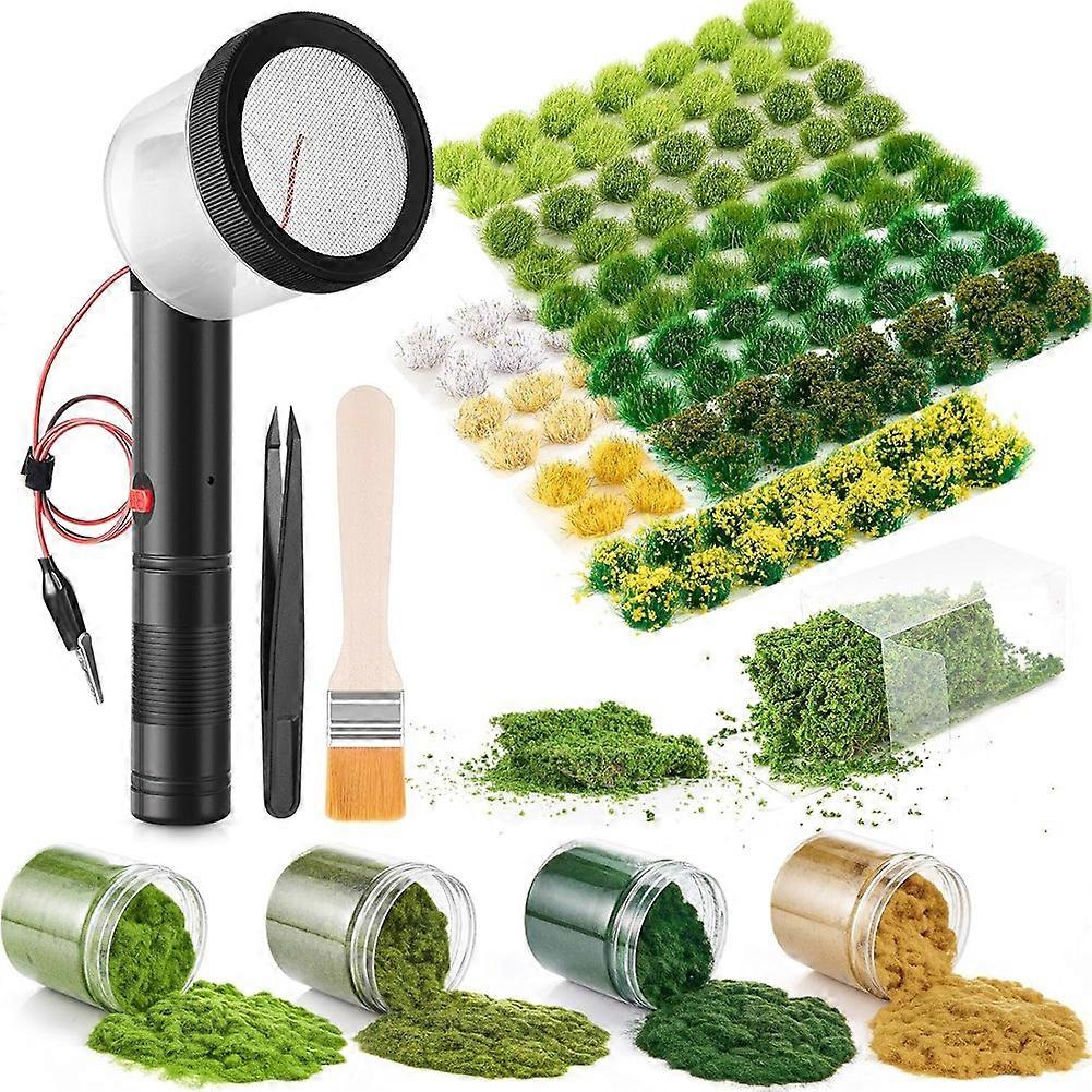 Static Grass Flocking Applicator Kit with Color Grass,Static Bushy Tufts,for DIY Scenic Table Miniatures Landscape Craft
