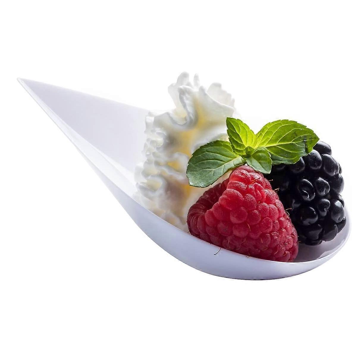 100 Tear Drop Mini Appetizer Plates - Mini Dessert Plates Tasting Spoons Plastic Mini Spoons Dessert