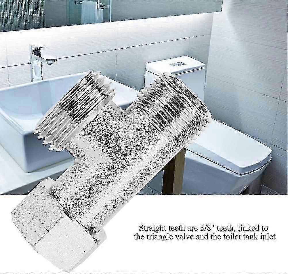 2 pieces WC diverter valve Straight teeth 3/8" and side teeth 1/2" Three-way connection valve Copper nickel-plated connection