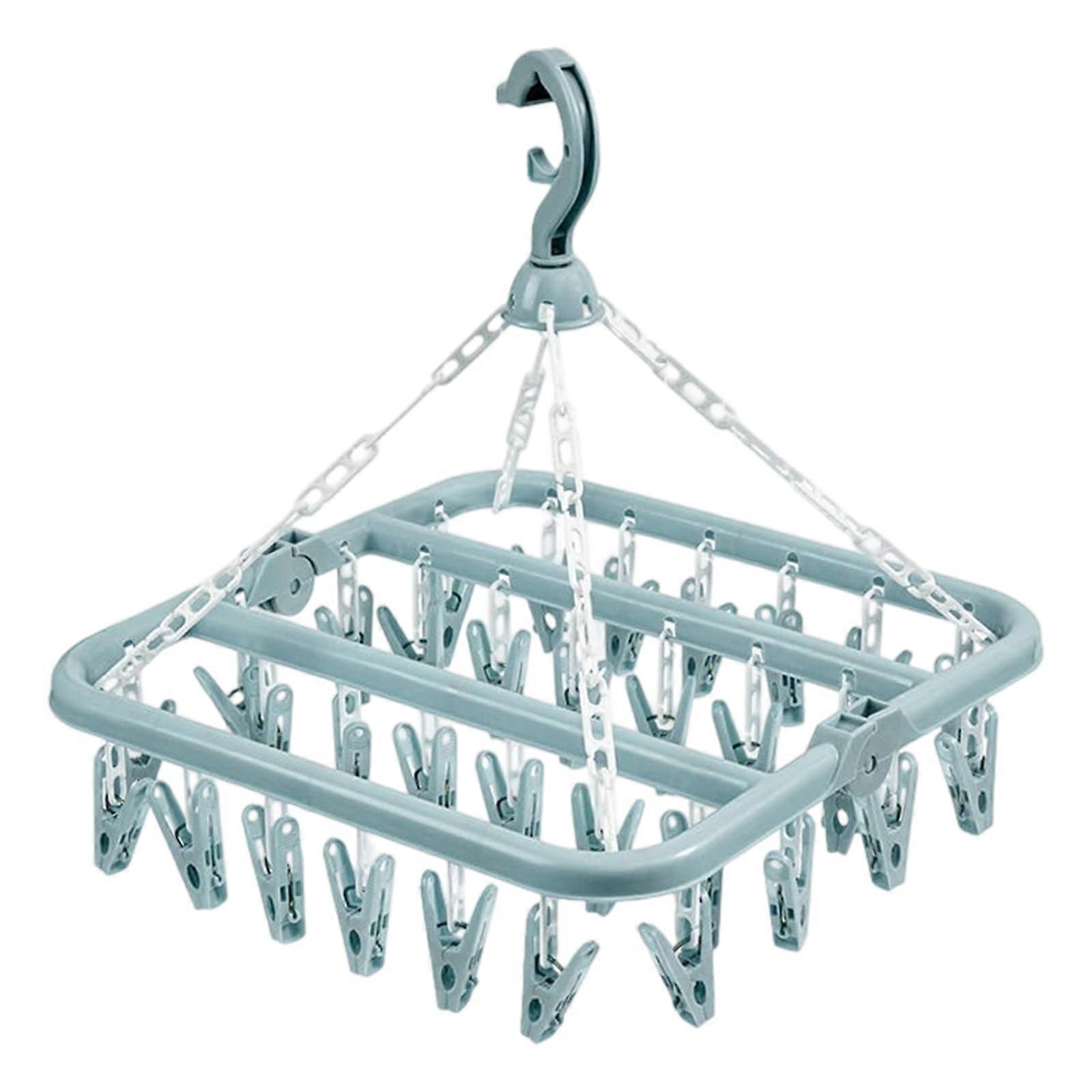 Heavy Duty 32 Clips Garment Hanger For Large Laundry Loads Foldable SpaceSaving Clothes Drying Rack Green