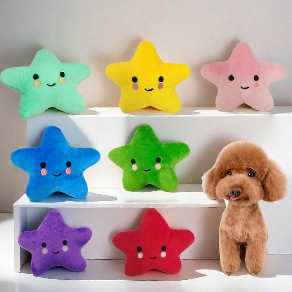 7-piece pet squeaking toy set, star-shaped smiley face plush chew toy, suitable for dogs, puppies, and kittens.