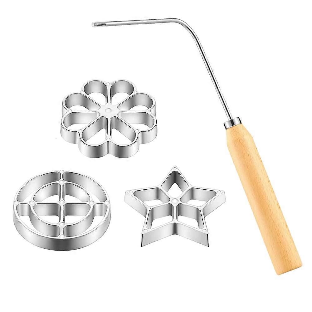 Iron Set, 4Piece Bunuelos Mold With Handle, Lotus Flower Cookie Press Mold, Funnel Cake Maker Kit