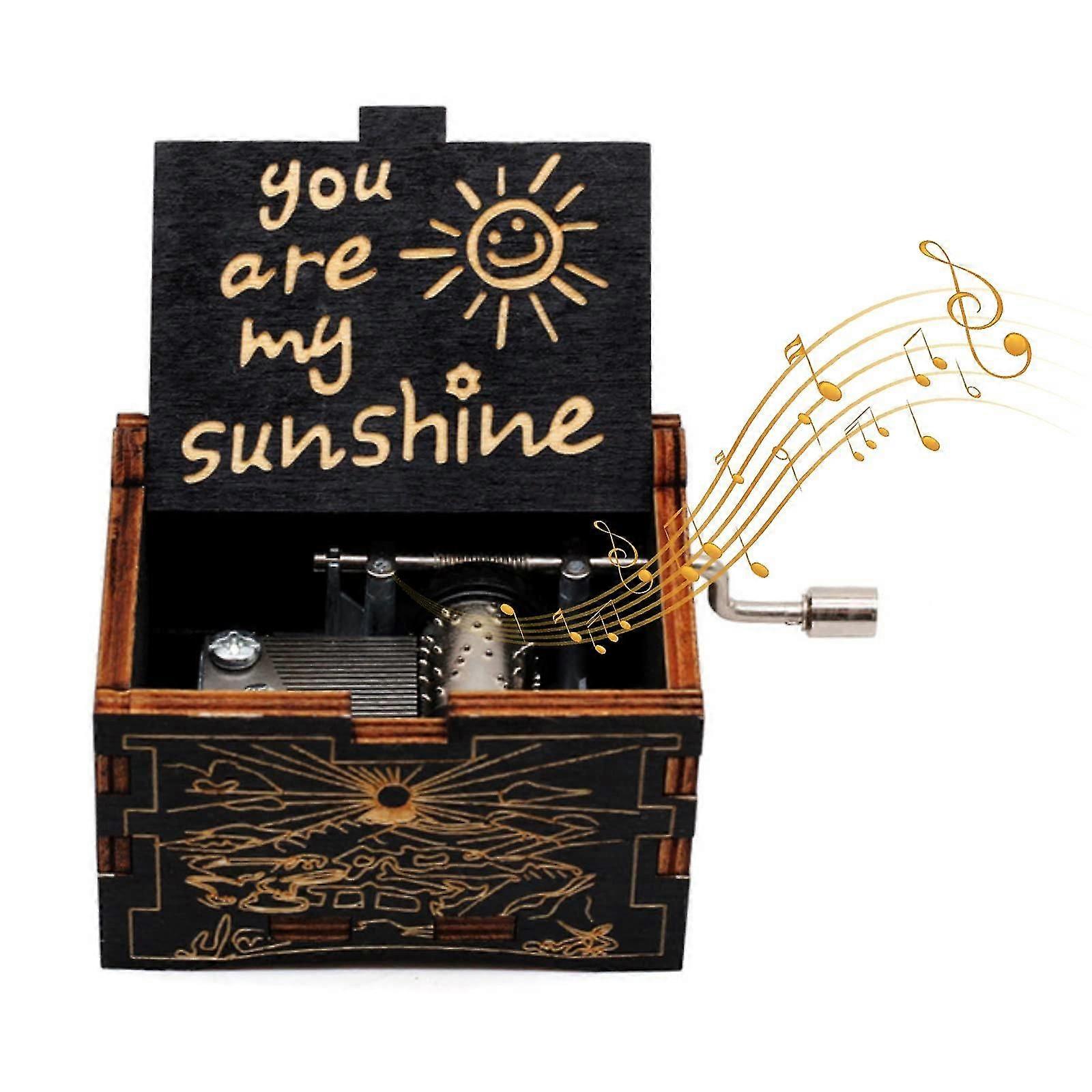 木製オルゴール、手回しクランクあなたは私のサンシャインテーマオルゴール、メカニズムアンティーク彫刻オルゴールベストギフトです
