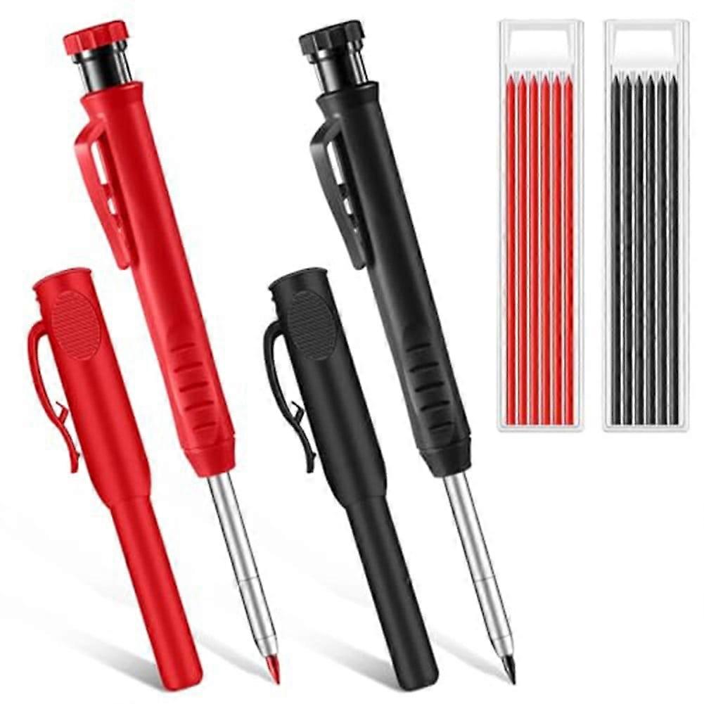 2 Pcs Mechanical Carpenters Pencil Set With 14 Refills With Built-In Sharpener