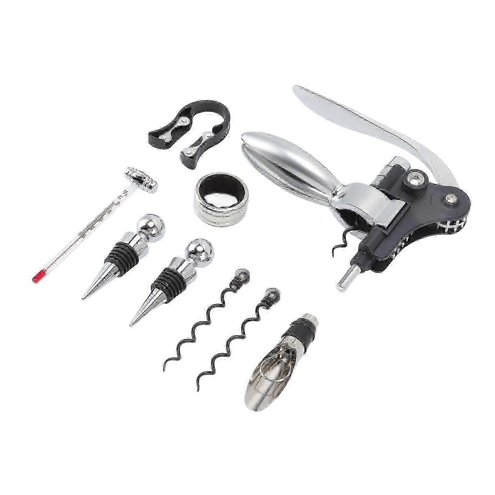 9PCS Wine Opener Set Corkscrew Wine Bottle Opener with Foil Cutter Wine Pourer Stopper Extra Spiral 2025
