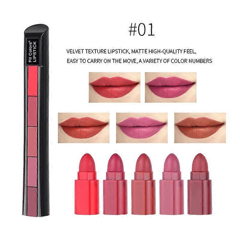 5-section 5-color Matte Lipstick Combination Matte Velvet Color Waterproof Non-smudge Non-stick Lip Gloss Lipstick