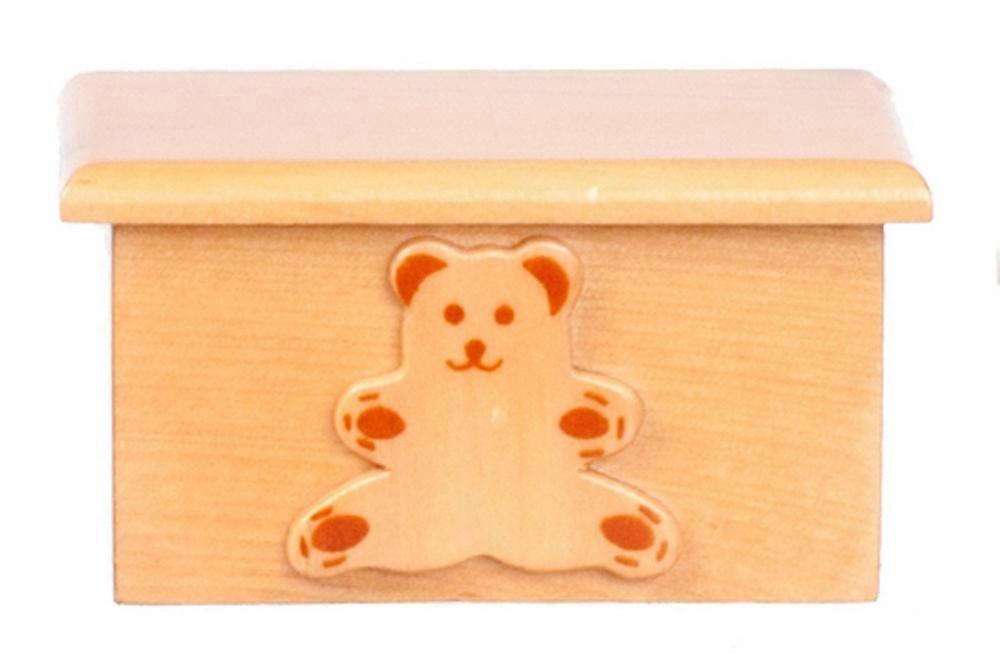Dolls House Teddy Bear Toy Box Chest Ottoman Light Oak Nursery Furniture