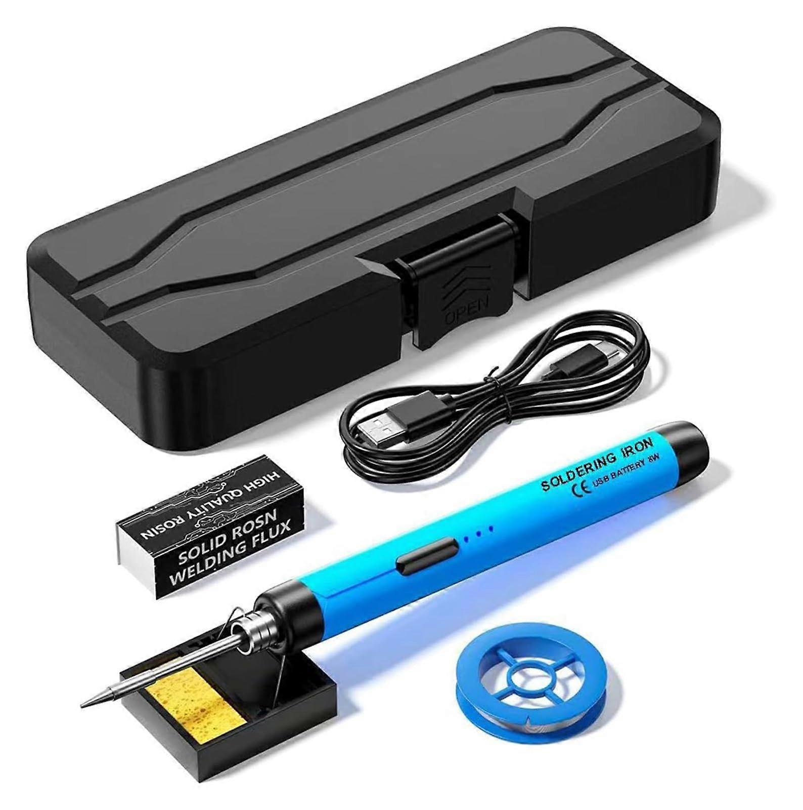 Portable USB Rechargeable Soldering Iron Kit with 3 Heat Settings and Accessories for Home  Blue