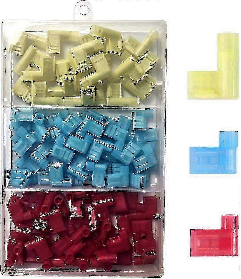 w 100 Pieces 90 Degree Nylon Fully Insulated Flag Terminal, Quick Disconnect Female Terminal, F Type Push In Electrical Connector 12-10