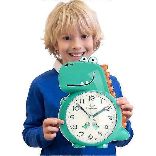 Kinderwekker, snooze-functie en nachtlampje, analoge, op batterijen werkende, niet-tikkende klok, nachtkastje met tijd om wakker te worden, dino-cadeaus voor peuters