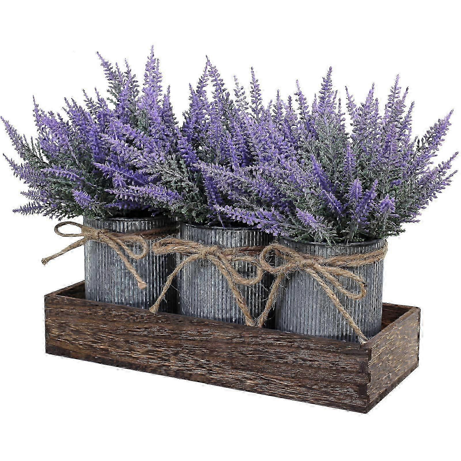 w 3 Sets Artificial Lavender Plants for Farmhouse Table Decor Small Size