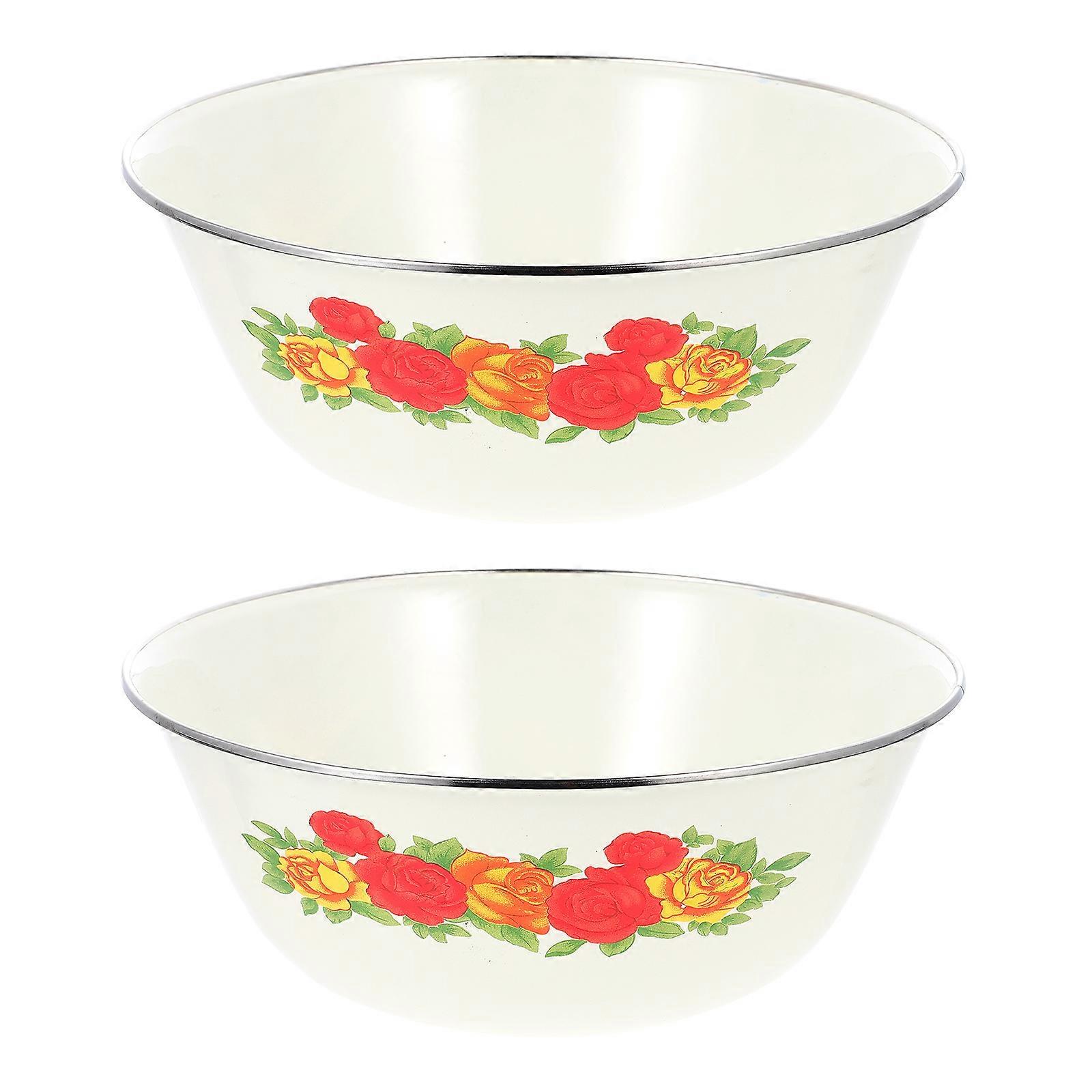 Vintage Food Basins Enamel Containers for Storage Use 2Pcs Set
