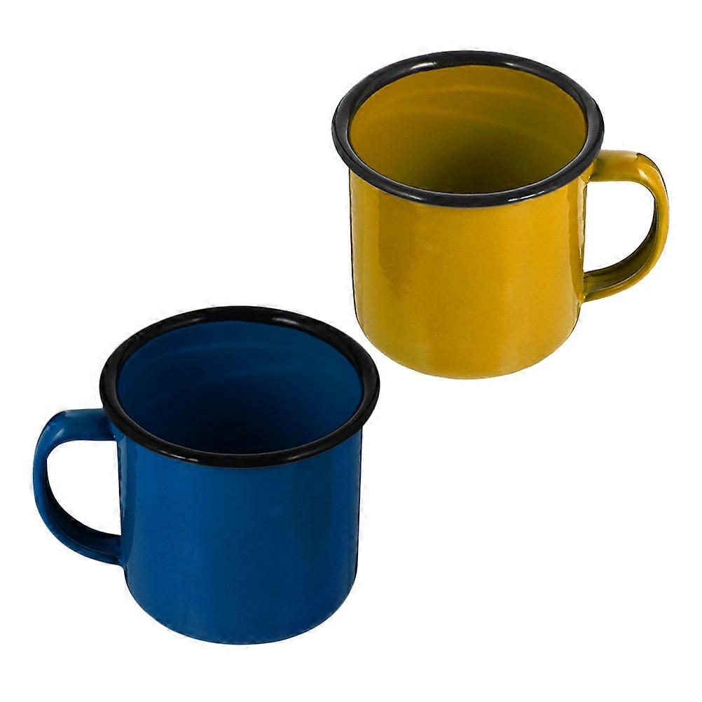 Solid-Colored Enamel Cup Coffee Mug for Home Use 2Pcs Water Drinking Cups