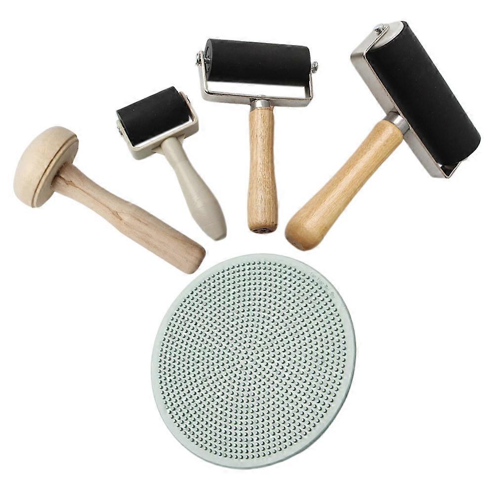 Oil Printing Tool 5Pcs Printmaking Set with Rubber Roller for DIY Craft