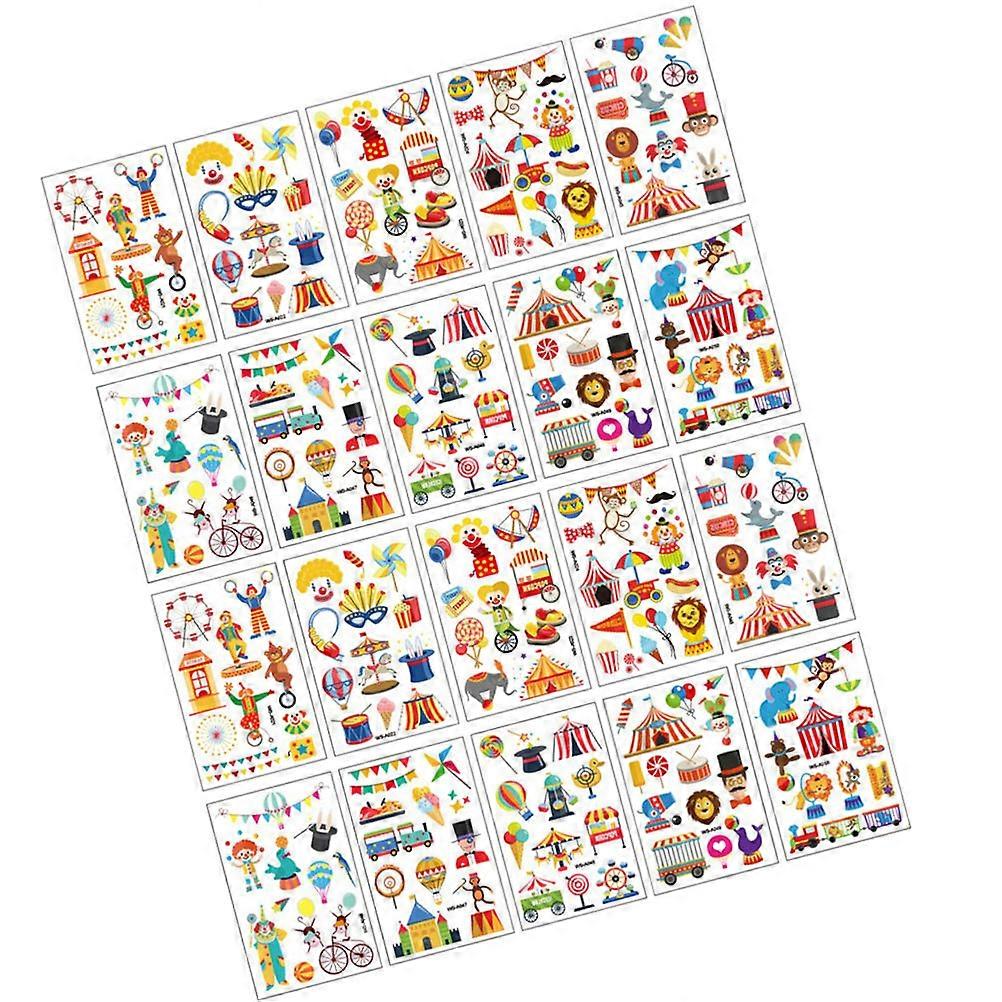 1 Set 20 Pcs Enfants Parc d’Attractions Autocollants Clown Circus Décalcomanies