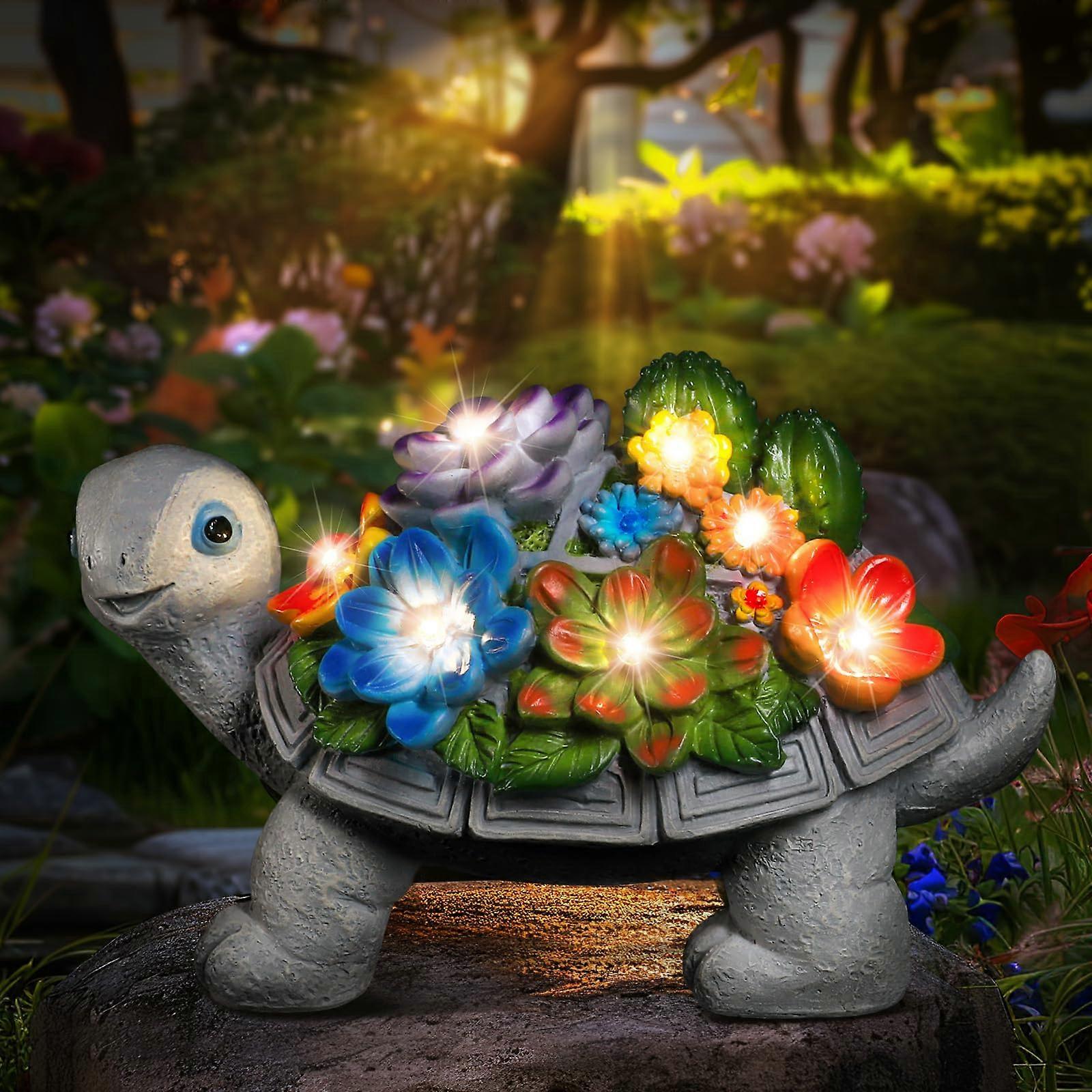 Solar Garden Lights Turtle Statue with SolarPowered Warm Lighting and WeatherResistant Design