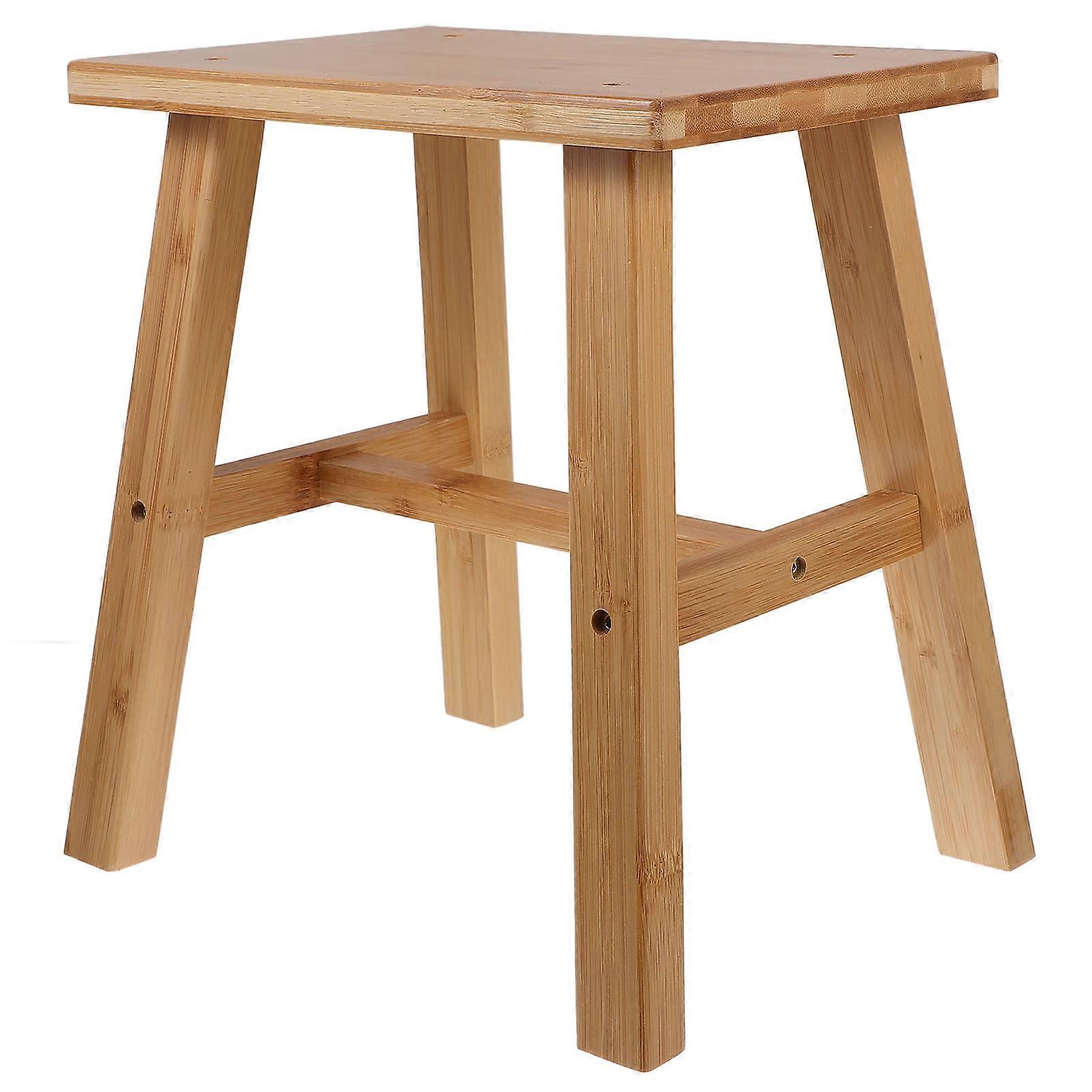 Light Brown Bamboo Wooden Shoe Changing Stool for Home Use 1 Piece