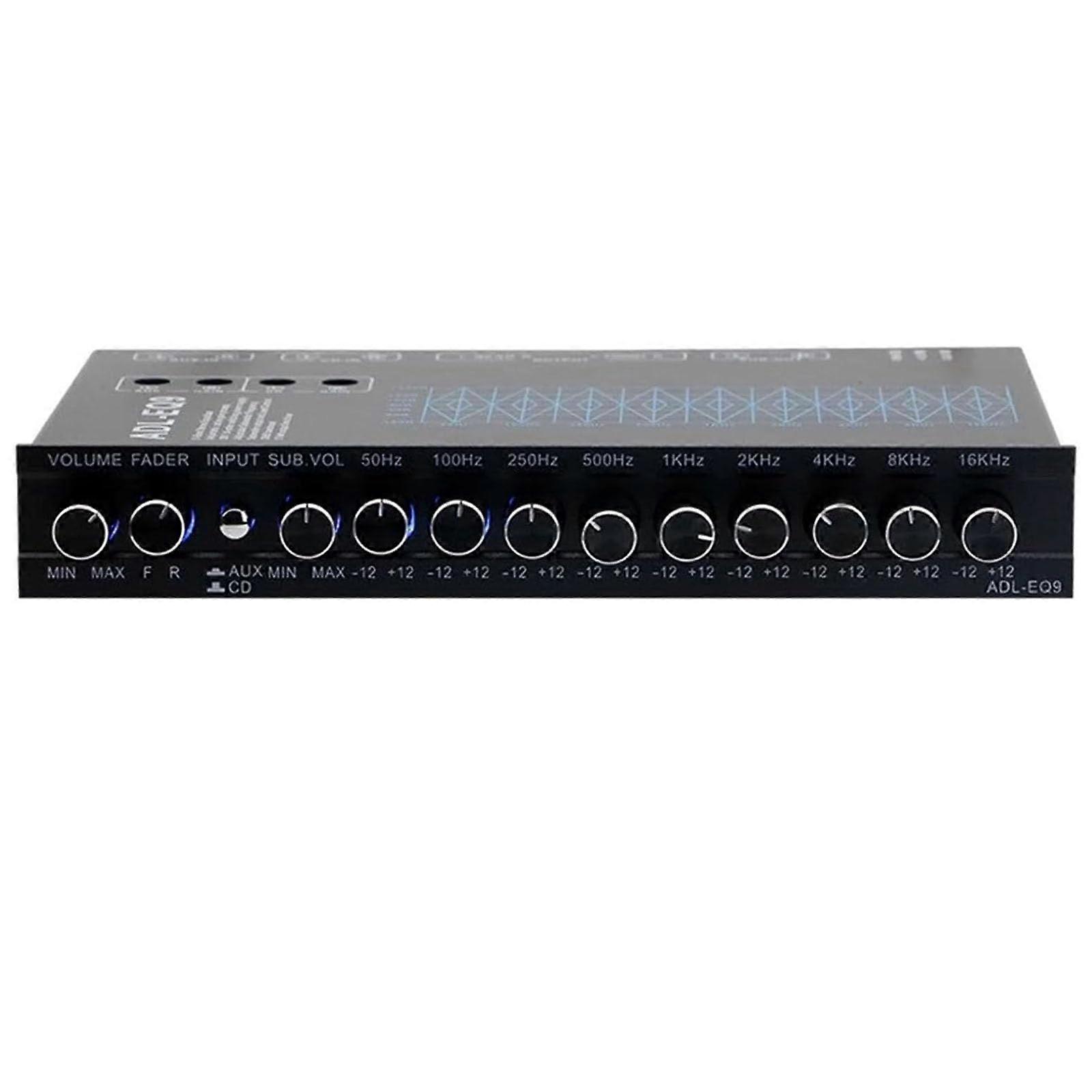 9 Band Graphic Equalizer Stereo Audio Equalizer with Dual Subwoofer Output and CD Aux Inputs