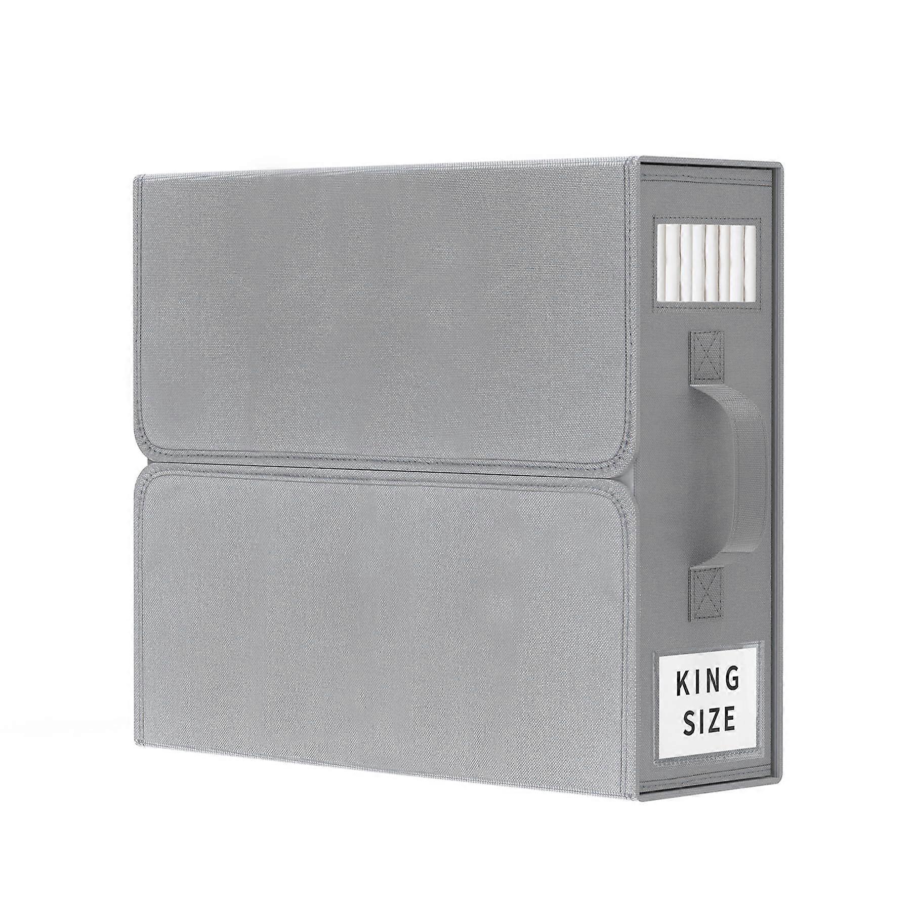 Bedding Storage Box with Window and Handle, Foldable Organizer for Under Bed or Linen Closet, Beige