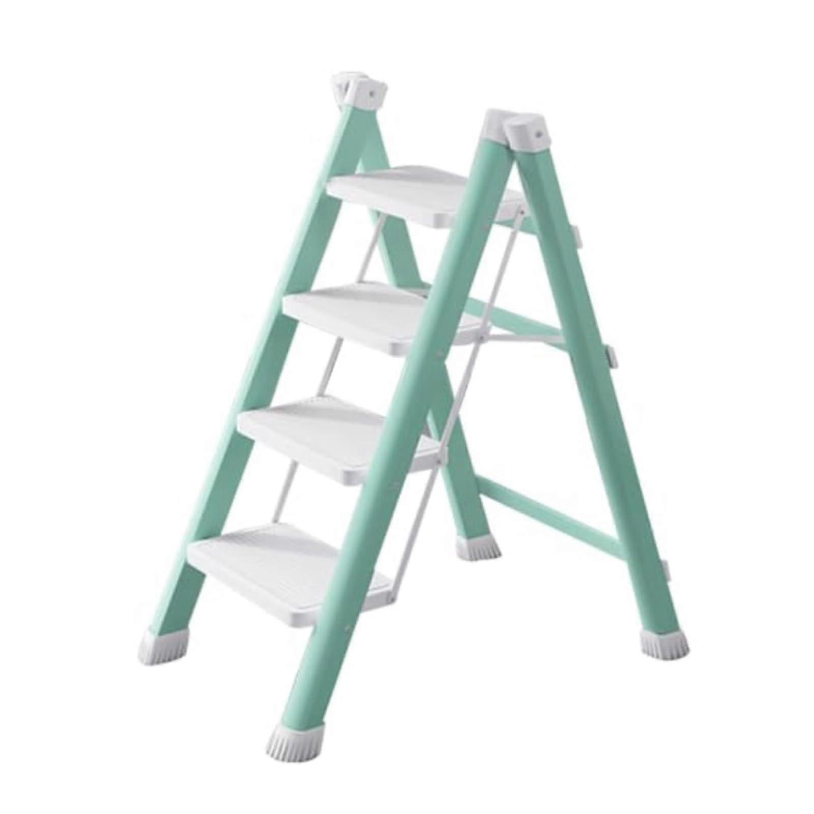 4Layer Folding Ladder Chair with AntiSlip Wide Steps for Home, SpaceSaving Green Step Stool