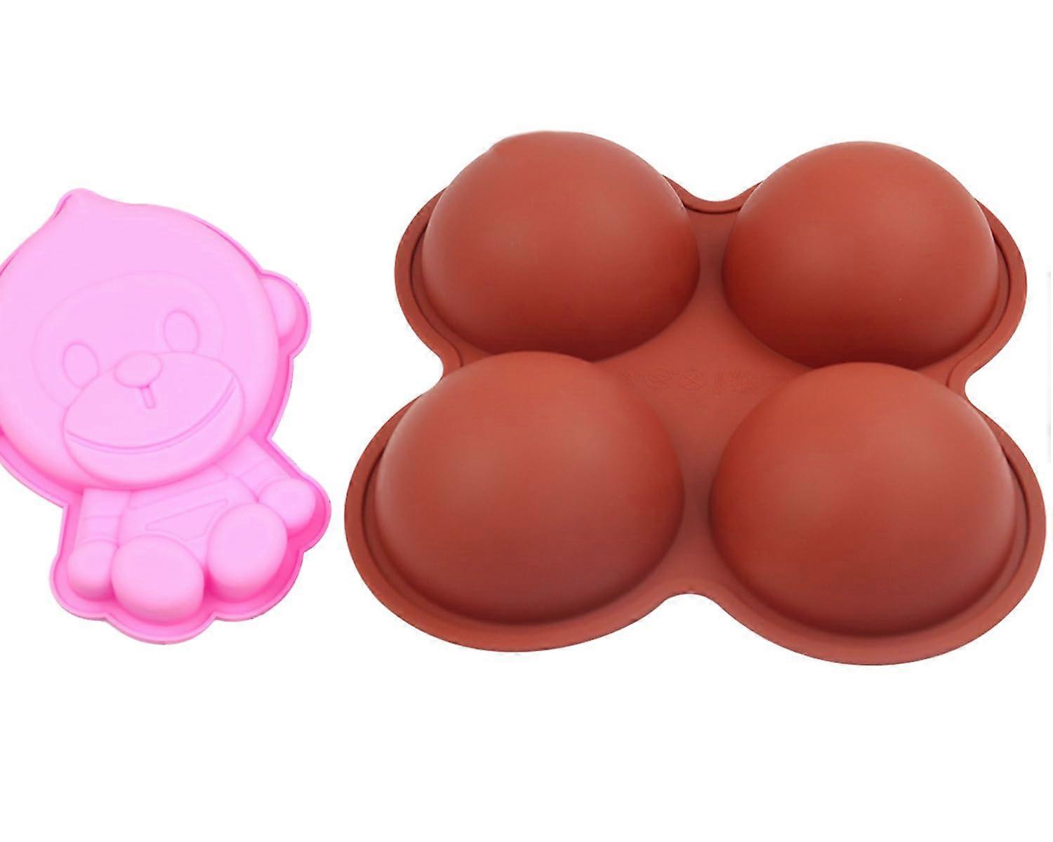 Silicone Monkey Half Sphere Cake Pan Set, NonStick FoodGrade Baking Molds 2 Pack
