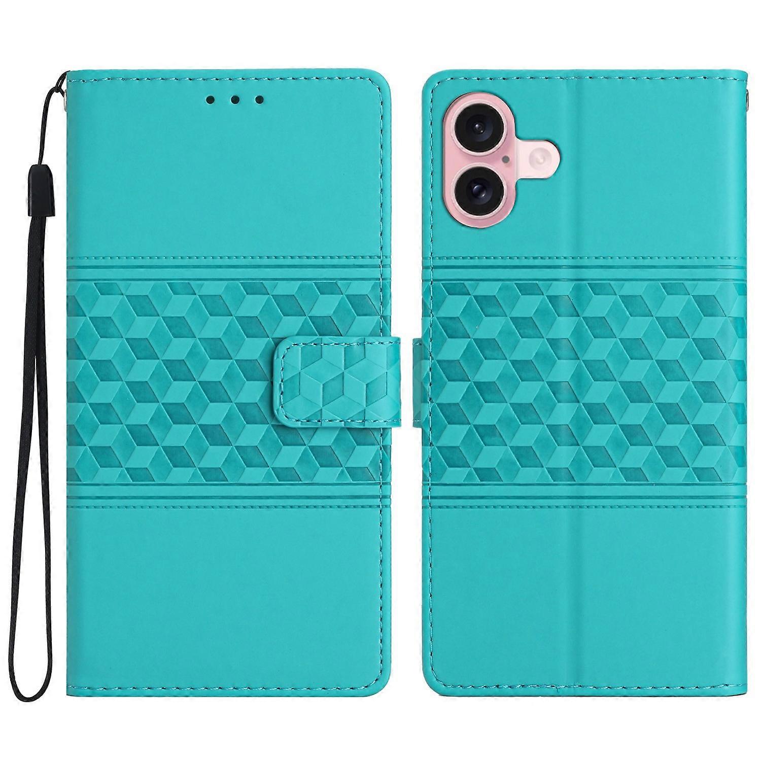 For iPhone 16 Plus Case Rhombus Leather Horizontal Flip Phone Cover