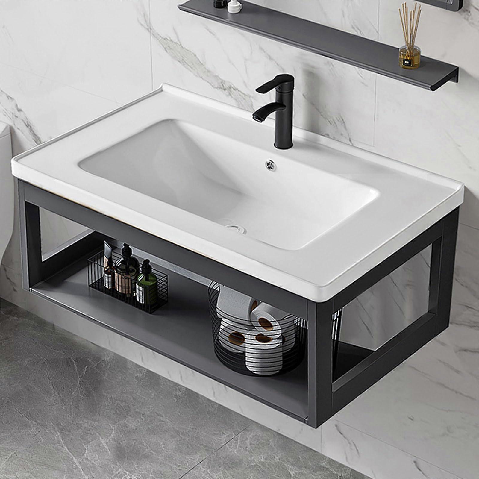 Wall Mounted Corner Sink Small Bathroom Ceramic Vessel Basin with Overflow SpaceSaving Design