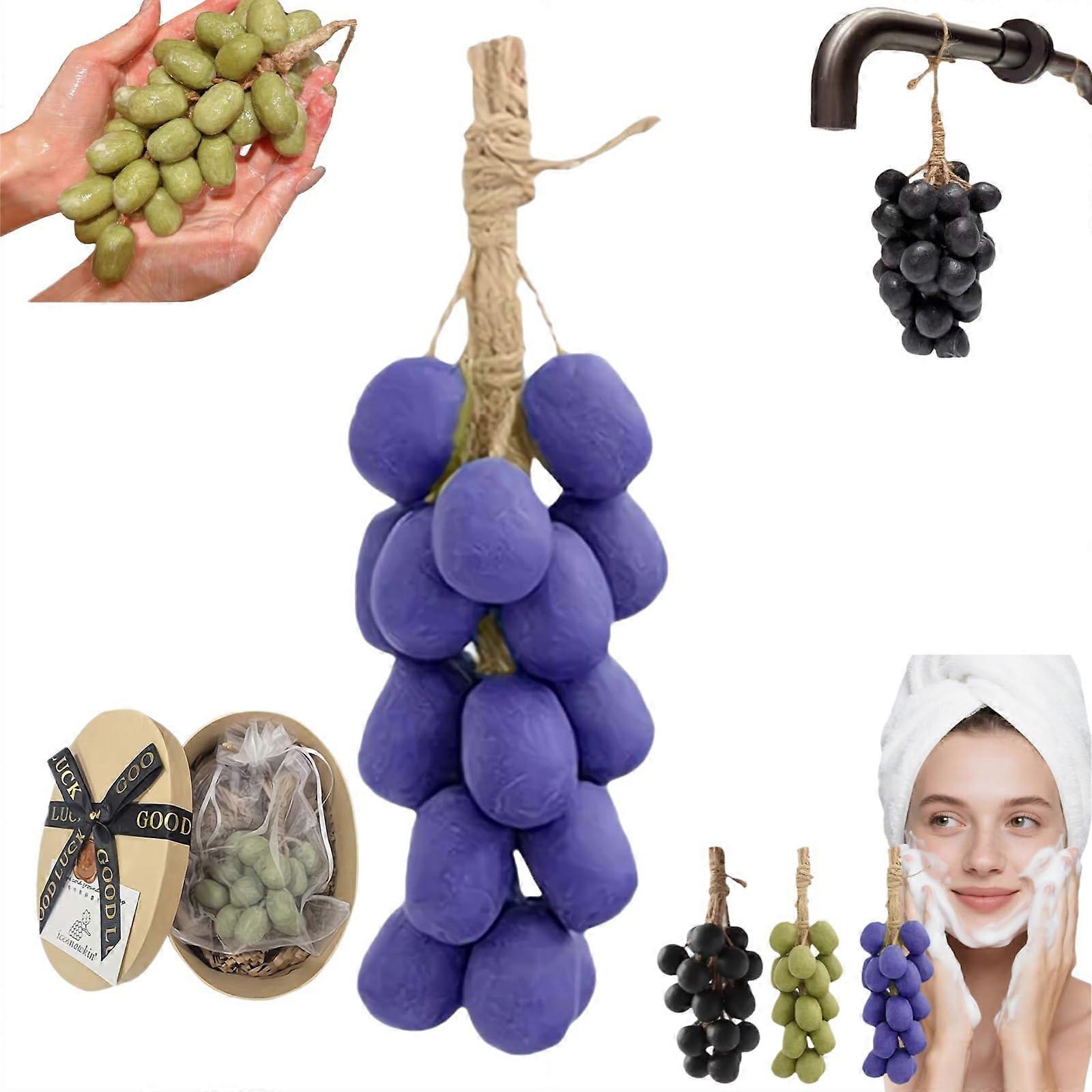 Handmade Grape Shaped Soap on a Rope for Bathroom Decor, Plant Based Cold Process Gift Box
