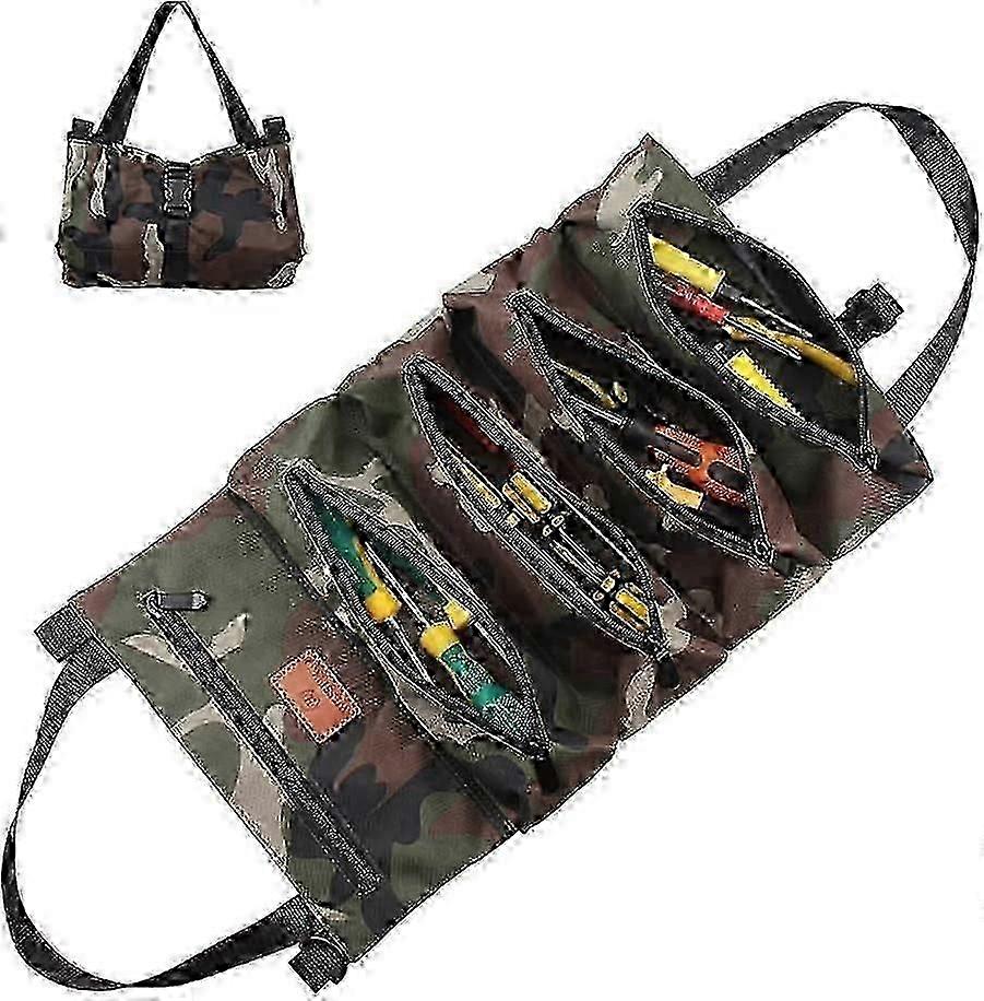 Tool Bag with 5 Zipper Pockets, Multifunctional Roll Organizer for Car Tools
