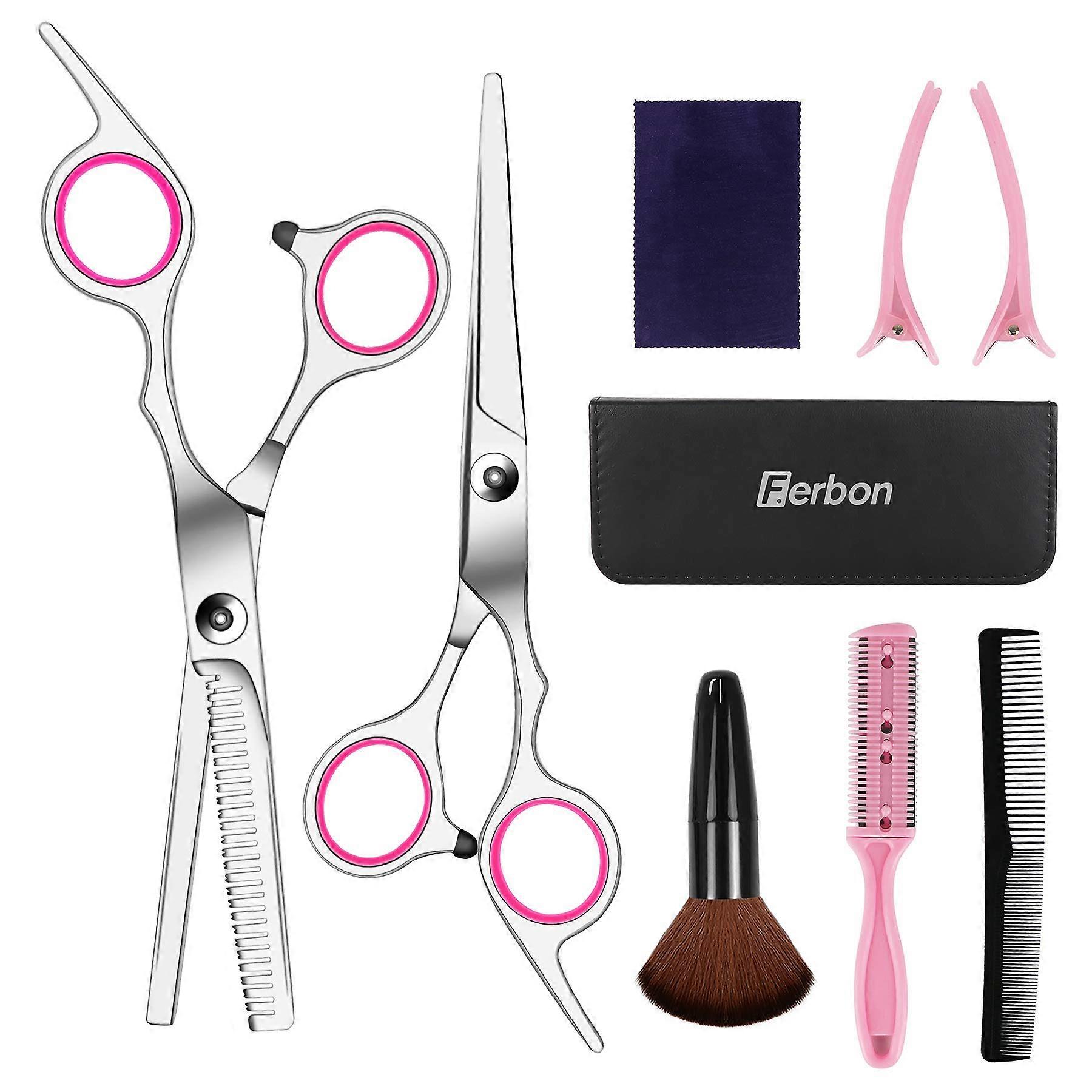9 Pcs Professional Hair Cutting Scissors Set with Thinning Shears, Comb and Leather Case