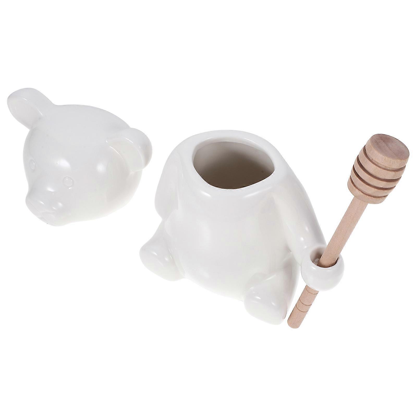 Honey Jar with Dipper Stick for Storage Use 1Set Ceramic Bear Shape Container