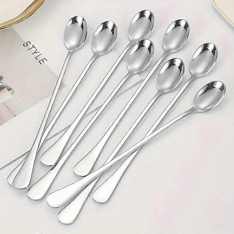 8pcs Stainless Steel Long Handle Ice Tea Spoon, Coffee Spoon, Ice Cream Stirring Spoon, Dishwasher Safe