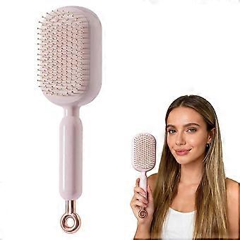 Self Cleaning Detangling Hair Brush with AntiStatic Bristles for Wet and Dry Hair, Pink Travel Size
