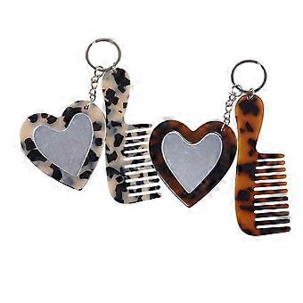 Pocket Mirror Keychain with Mini Comb, 2 in 1 Heart Shape Travel Set for Women, 2 Colors