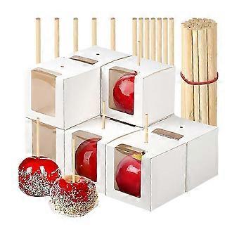 30 Pack Candy Boxes with Sticks, 4x4x4Inch Caramel Gift Box with Clear Window for Christmas