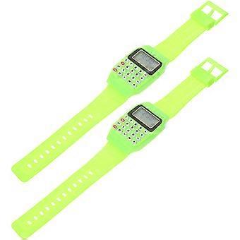 2pcs Watch Type Calculators Portable Calculating Watch Wrist Geometric Operation Watch Birthday Gift for Kids Green