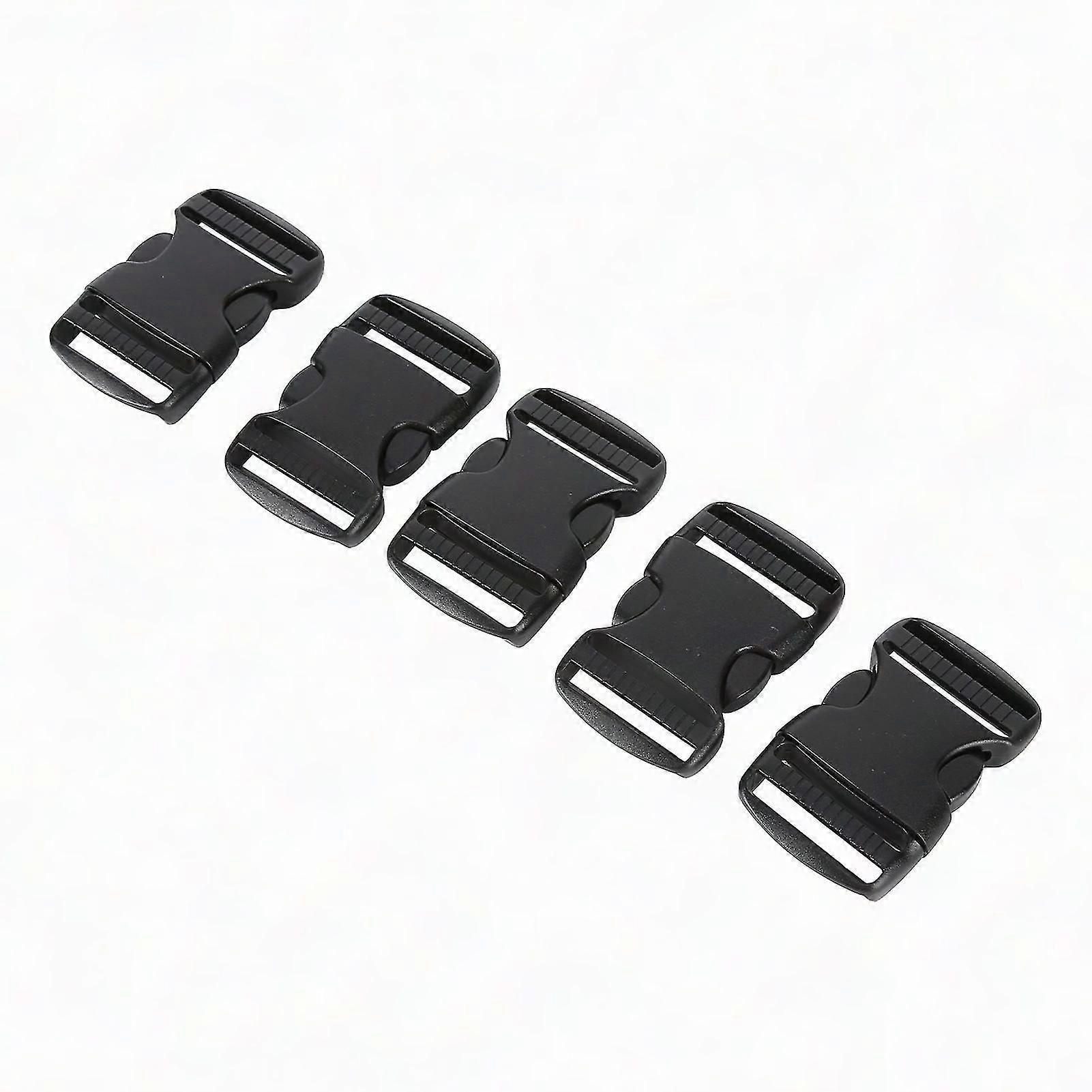 5 Pcs Plastic Quick Release Buckles Adjustable Double Strap Backpack Replacement Black for 38mm Width Webbing