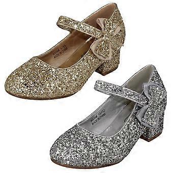Mädchen-Partyschuhe mit Blockabsatz H3086 – Silberglitzer – UK-Größe 1 – EU-Größe 33 – US-Größe 2