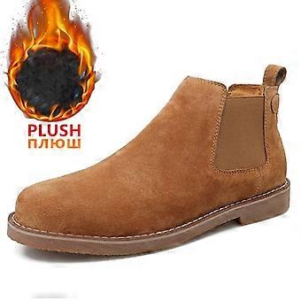 Fashion Men Chelsea Boots Suede Leather Western Boots Men Winter Warm Plush Ankle Boots Casual Shoes Cowboy Boots Botas Hombre