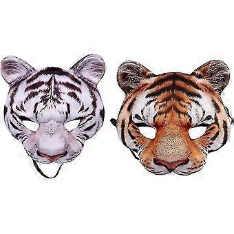 2pcs Halloween Tiger Half Face Mask,cosplay Masquerade Party Realistic Look Facial Mask,halloween Animal Mask For Cosplay Party Festival Club