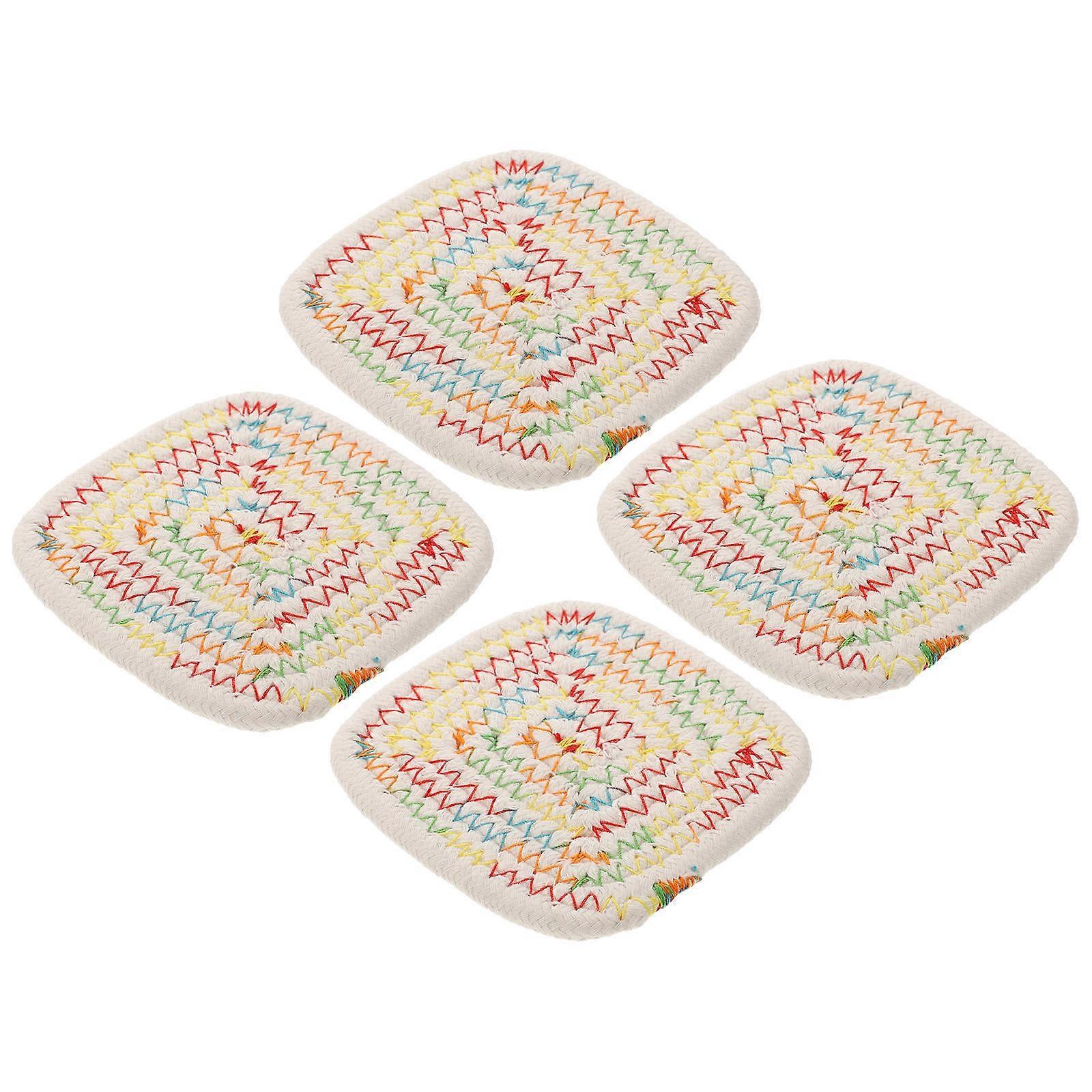 Elegant Coaster Simple Square Cup Mat for 32Pcs Handmade Cotton Thread
