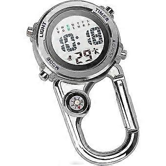 Carabiner Watch Cyfrowy klips na zegarku kwarcowym Wielofunkcyjny karabinek Fob Watch Luminous Face Compass Carabiner Watch z Compassblue