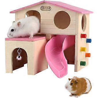 Pet Small Animal Hideout Hamster House with Funny Climbing Ladder Slide Wooden Hut Play Toys Chews for Small Animals Like Dwarf Hamster and Mouse