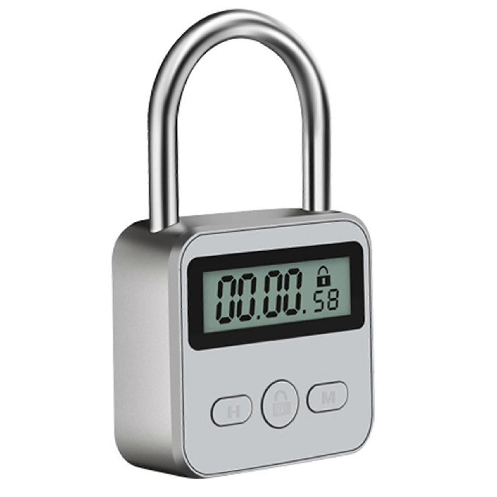 Metal Timer Lock Lcd Display Multi-function Electronic Time 99 Hours Max Timing Usb Rechargeable Timer Padlock,silver