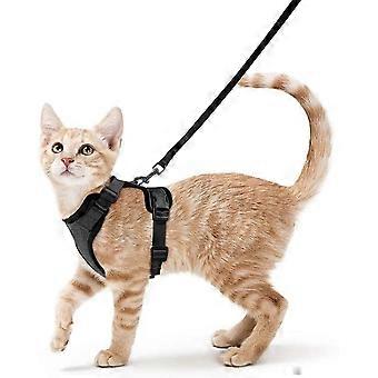 Harnais et laisse pour chat pour la marche, harnais de gilet réglable souple anti-évasion pour chats, veste respirante Easy Control, noir, S
